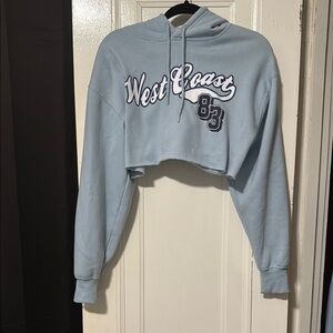 Light Blue Cropped Hoodie with West Coast Print